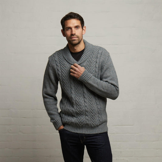 G53M17 Mens Long Sleeve Chunky Knit Sweater Gabicci Classic - CLOUD