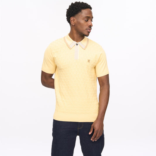 V56GM01 Mens Bourne Short Sleeve Stripe Knit Polo Gabicci Vintage - LEMON