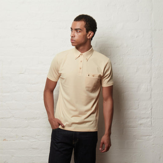 V56GX18 Mens Ladro Short Sleeve Pocket Jersey Polo Gabicci Vintage - LEMON