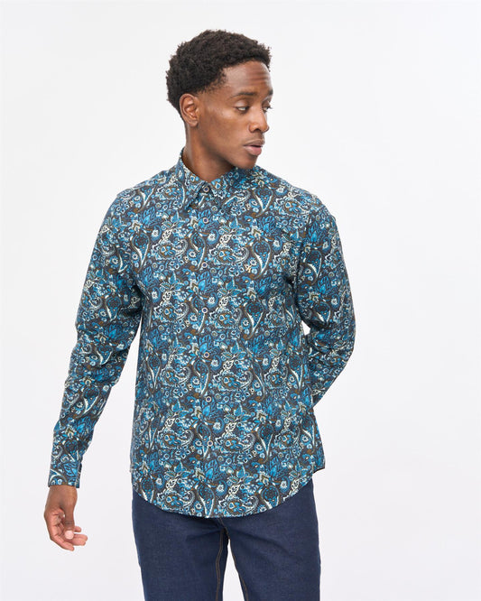 V57GW08 Mens Lachlan Long Sleeve Shirt Gabicci Vintage - BLACK