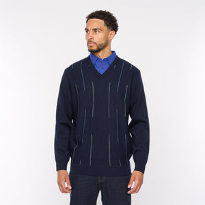 G54M01 Mens Plain Vee Kneck Pattern Front Knit Gabicci Classic - NAVY