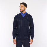 G54M01 Mens Plain Vee Kneck Pattern Front Knit Gabicci Classic - NAVY