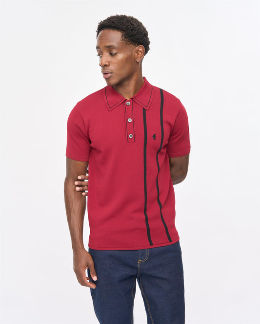 V57GM23 Mens Beckenham Short Sleeve Knit Polo Gabicci Vintage - CLARET