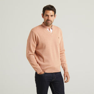 G54K01 Mens Plain Vee Kneck Knit Gabicci Classic - PEACH