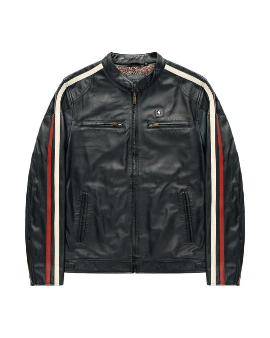 AGABJ07 Leather Moto Jacket NAVY