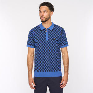 V54GM12 Mens Carter Short Sleeve Zip Neck Knitted Polo Gabicci Vintage - SAPPHIRE