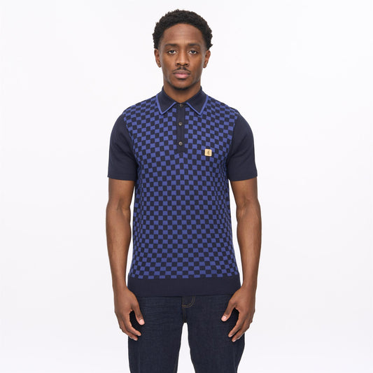 V56GM08 Mens Danson Short Sleeve Knit Polo Gabicci Vintage - NAVY