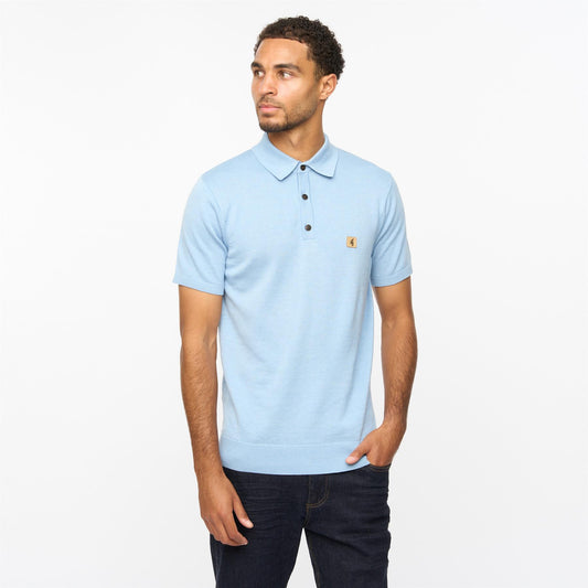 V55GK04 Mens Jackson Short Sleeve Plain Knitted Three Button Polo Gabicci Vintage - ICEBERG