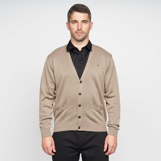 G00K02 Mens Button Thru Cardigan Gabicci Classic - STONE