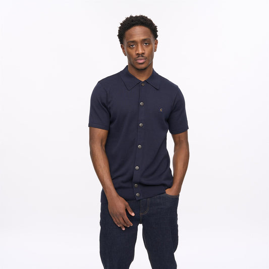 V56GK17 Mens Guiness Short Sleeve Plain Knit Button Thru Gabicci Vintage - NAVY