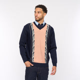 G54M02 Mens Plain Vee Kneck Pattern Front Knit Gabicci Classic - NAVY