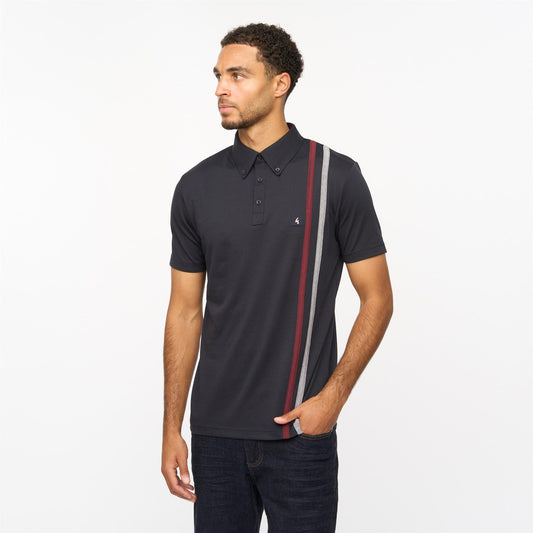 V55GX01 Mens Paddy Oxford Stripe Jersey Polo Shirt Gabicci Vintage - NAVY