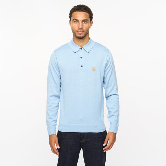 V55GK08 Mens Francesco Long Sleeve Plain Knitted Three Button Polo Gabicci Vintage - ICEBERG