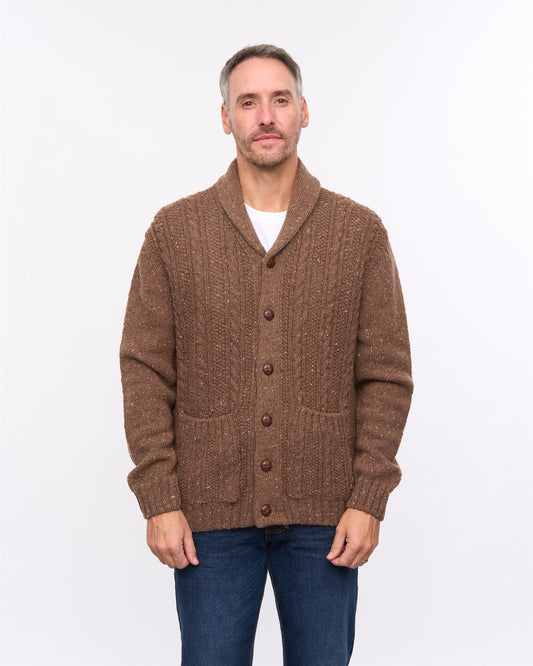 G57M20 Mens Chunky Cable Knit Button Thru Cardigan Gabicci Heritage - CAMEL