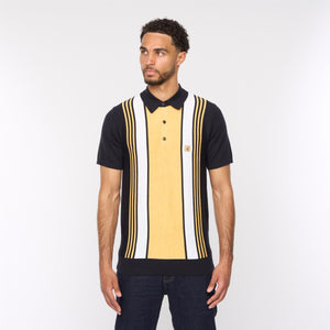 V54GM00 Mens Searle Short Sleeve Stripe Knitted Polo Gabicci Vintage - NAVY