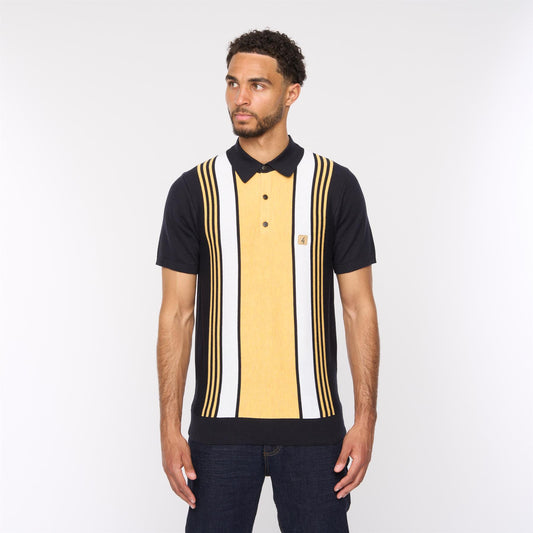 V54GM00 Mens Searle Short Sleeve Stripe Knitted Polo Gabicci Vintage - NAVY