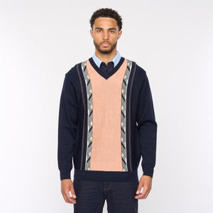 G54M02 Mens Plain Vee Kneck Pattern Front Knit Gabicci Classic - NAVY