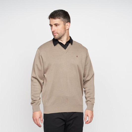 G00K01 Mens Vee Neck Sweater Gabicci Classic  - STONE