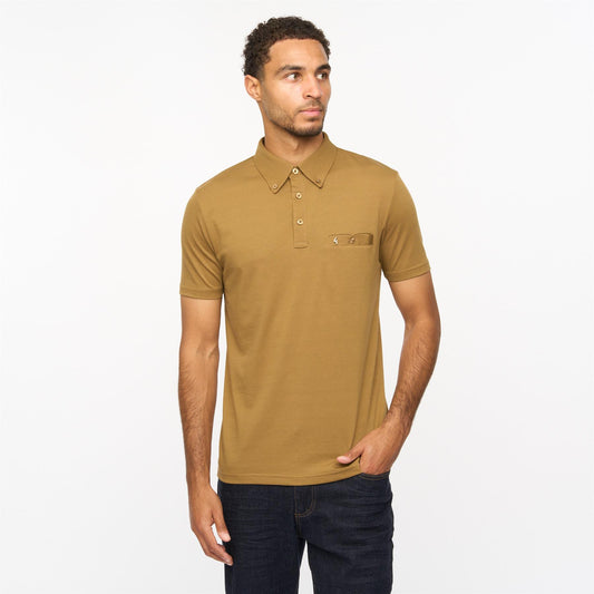 V55GX18 Mens Ladro Short Sleeve Plain Jersey Polo Shirt Gabicci Vintage - NUTMEG