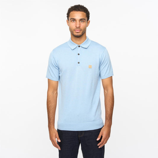 V55GK04 Mens Jackson Short Sleeve Plain Knitted Three Button Polo Gabicci Vintage - ICEBERG