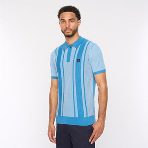 V54GM04 Mens Dante Short Sleeve Pattern Knitted Polo Gabicci Vintage - AQUA
