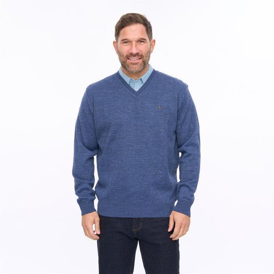G56K01 Mens Plain Knit V-Neck Gabicci Classic - DELFT