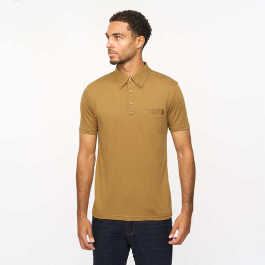 V55GX18 Mens Ladro Short Sleeve Plain Jersey Polo Shirt Gabicci Vintage - NUTMEG