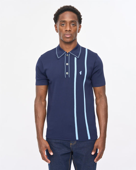V57GM23 Mens Beckenham Short Sleeve Knit Polo Gabicci Vintage - NAVY