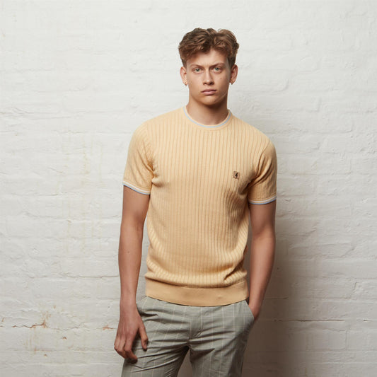 V56GM17 Mens Santino Short Sleeve Knit Crew Neck Gabicci Vintage - LEMON