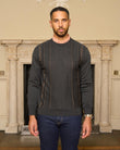 G57M05 Mens Pattern Front Knit Crew Neck Sweater Gabicci Heritage - CHARCOAL