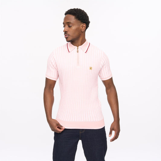 V56GM07 Mens Jura Short Sleeve Zip Neck Knit Polo Gabicci Vintage - WHITE