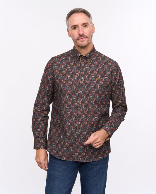 G57W02 Mens Print Shirt Gabicci Heritage - BLACK