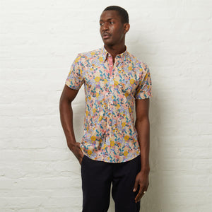 V54GW03 Mens Teddy Short Sleeve Pattern Shirt Gabicci Vintage - PEACH