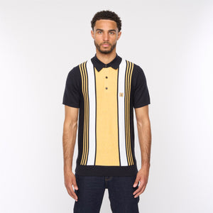 V54GM00 Mens Searle Short Sleeve Stripe Knitted Polo Gabicci Vintage - NAVY