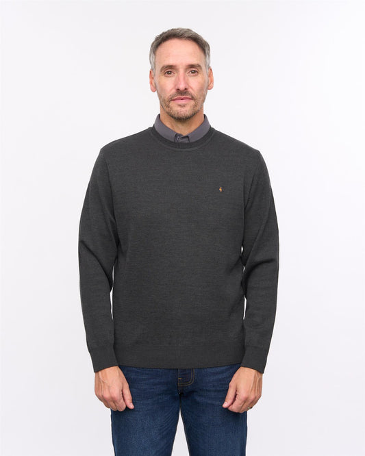 G57K04 Mens Plain Knit Crew Neck Sweater Gabicci Heritage - CHARCOAL