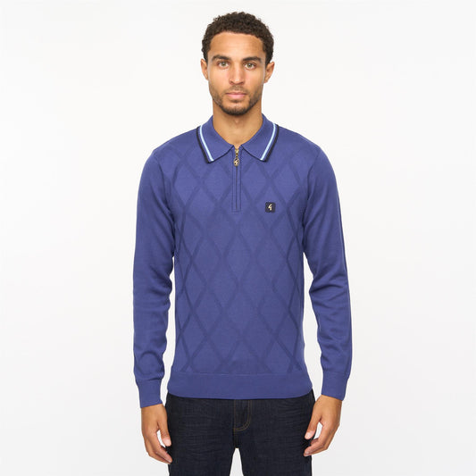 V55GM08 Mens Moore Long Sleeve Knitted Zip Neck Polo Gabicci Vintage - ATLANTIC