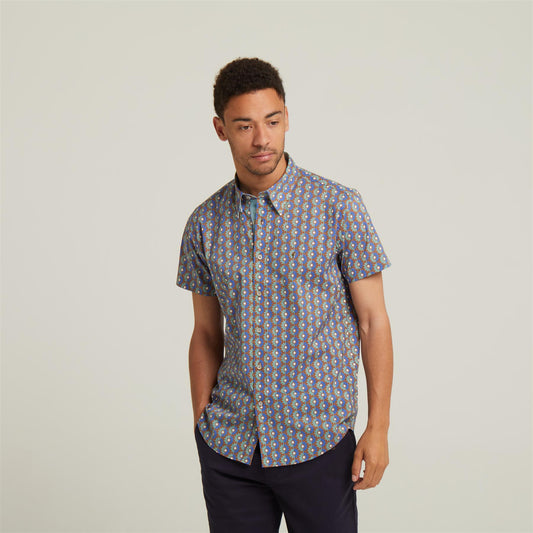 V52GW07 Mens Garcia Woven Print Shirt Gabicci Vintage - WALNUT