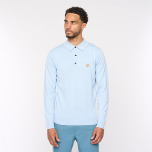 V54GK08 Mens Francesco Long Sleeve Plain Knitted Polo Gabicci Vintage - AZURE