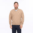 G56M04 Mens Pattern Front Knit V-Neck Gabicci Classic - SANDSTONE