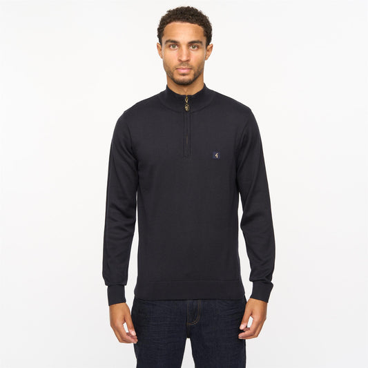 V55GK15 Mens Naxton Long Sleeve Plain Knitted Quarter Zip Gabicci Vintage - NAVY