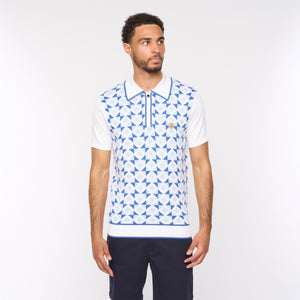 V54GM07 Mens Ted Short Sleeve Pattern Knitted Polo Gabicci Vintage - WHITE