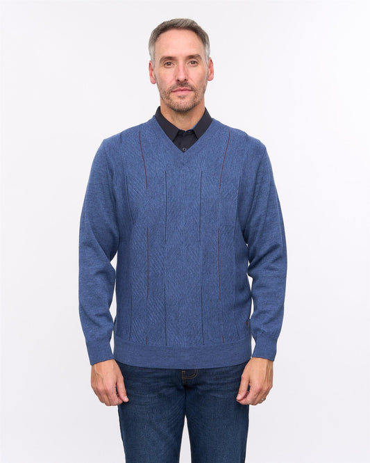 G57M01 Mens Pattern Front Knit V Neck Sweater Gabicci Heritage - AIRFORCE