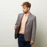 V54GJ04 Mens Henley Boating Striped Blazer Gabicci Vintage - NAVY