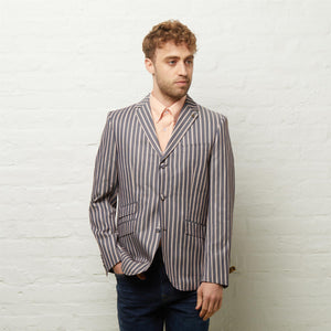 V54GJ04 Mens Henley Boating Striped Blazer Gabicci Vintage - NAVY