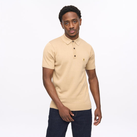 V56GK04 Mens Jackson Short Sleeve Plain Knit Polo Gabicci Vintage - SANDSTONE