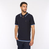 G54M08 Mens Short Sleeve Zip Neck Knitted Polo Gabicci Classic - NAVY