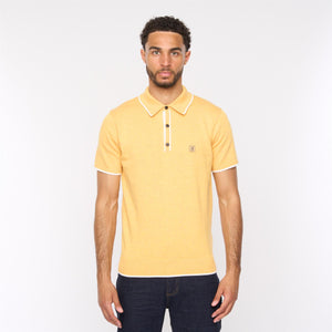 V54GM09 Mens Lineker Short Sleeve Tipped Trim Knitted Polo Gabicci Vintage - PINEAPPLE