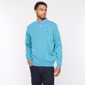 G54K01 Mens Plain Vee Kneck Knit Gabicci Classic - AQUA