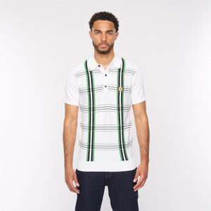 V54GM01 Mens Searle Short Sleeve Pattern Knitted Polo Gabicci Vintage - WHITE