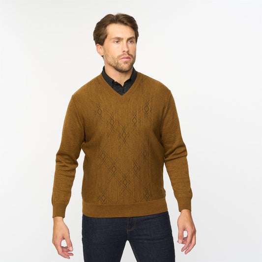 G55M07 Fancy Vee Neck Sweater Gabicci Classic NUTMEG